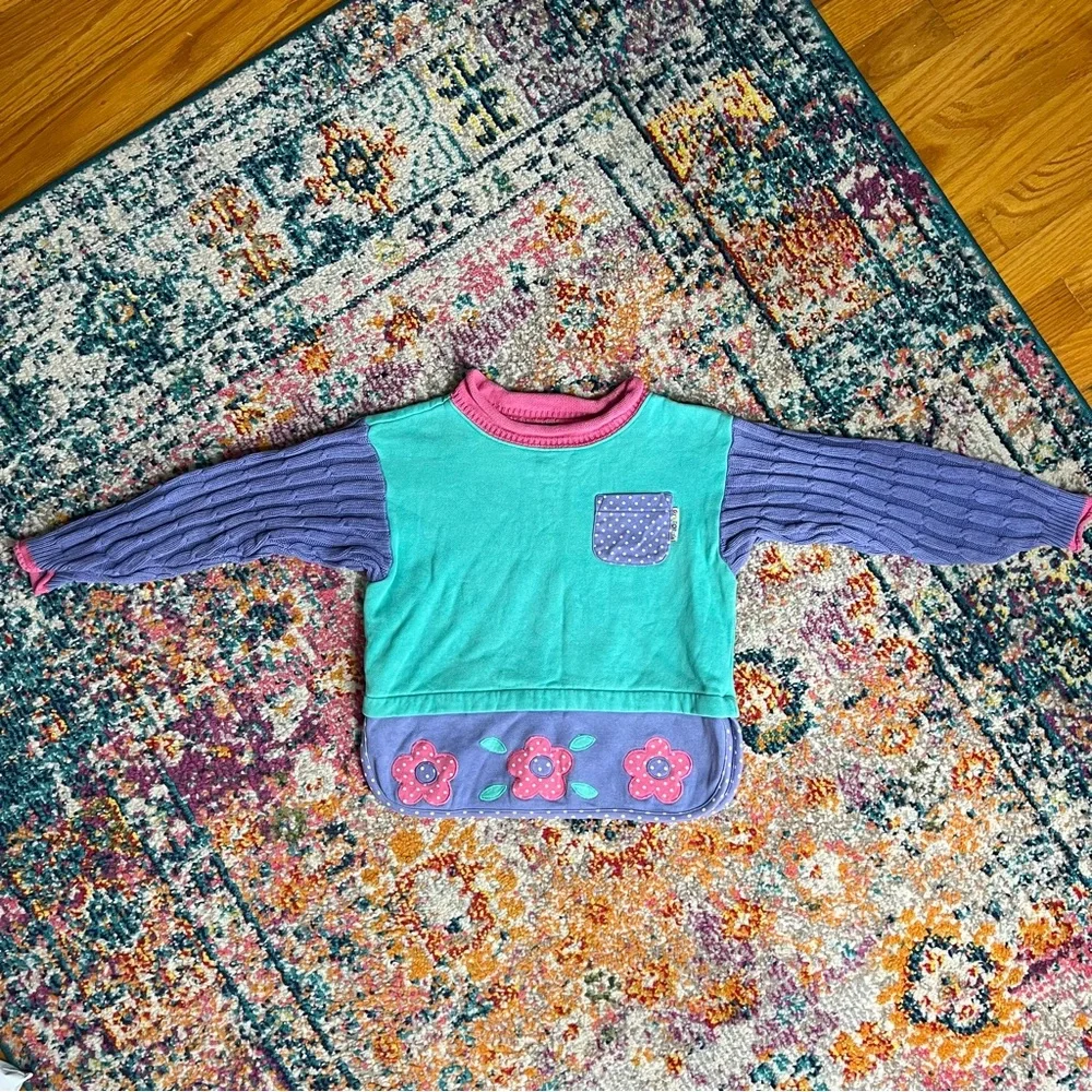 Gymboree Retro Vintage 90s Pink and Turquoise Kids' Colorblock Sweater 4T - Picture 4 of 10